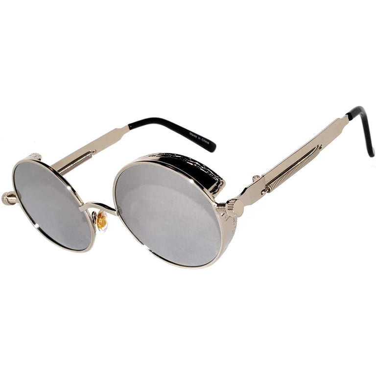 Steampunk Sunglasses with Metal Frame, 100% UV Blocking Lens Retro Steampunk Polygon Metal Frame Hippie Glasses Metal  main image 4