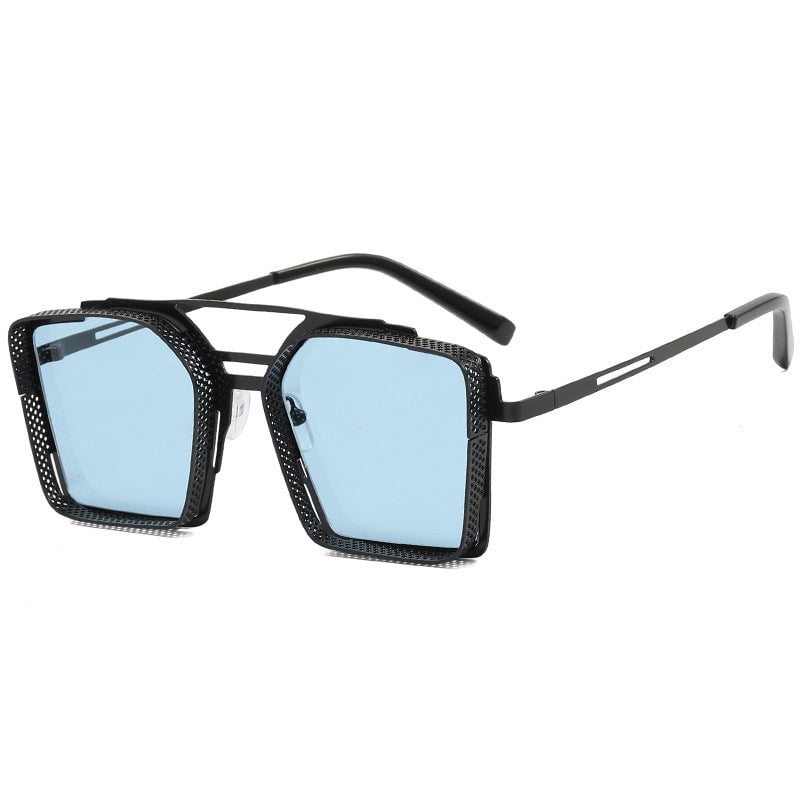 Mens Sunglasses Metal Hollow Square Frame Trendy Double Beam Design for Outdoor Sports Fishing Travel Driving Stage