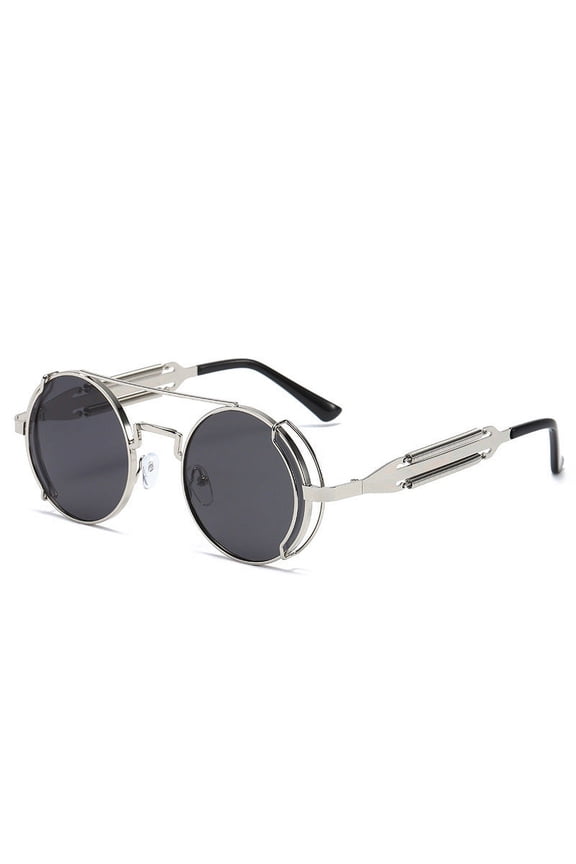 Steampunk Sunglasses for Men, Metal and Plastic Frame with Double Spring Leg Design, Personality Style, AC Lenses