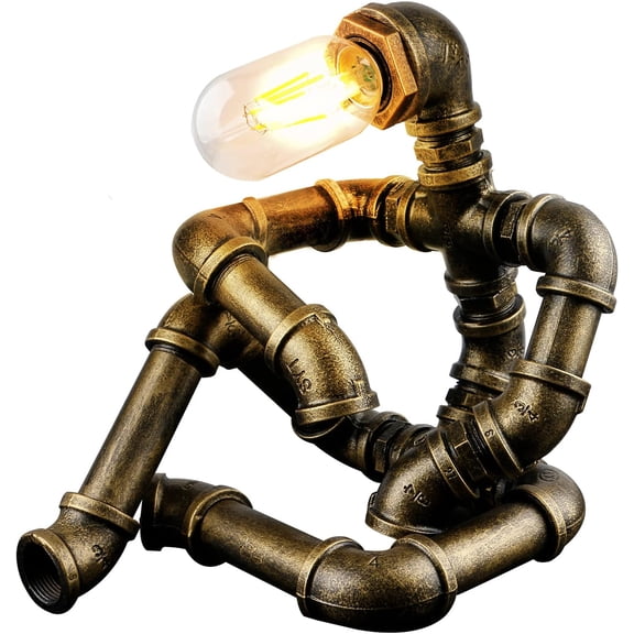 Steampunk Table Lamp, Creative Robot Style Desk Lamp  Industrial Water Pipe Light for Bedside Table Nightstand Bar Restaurant Cafe