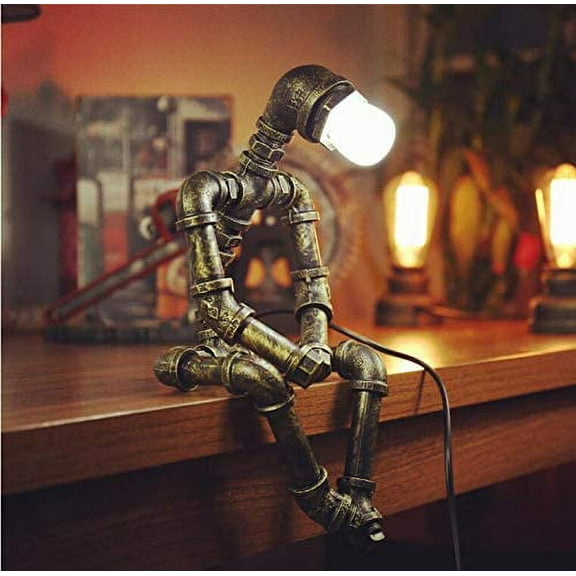 Steampunk Table Lamp,Retro Industrial Bronze Pipe Robot Desk Lamp with 2  Bulbs Lamp Creative Gift$$Tools & Hardware Other