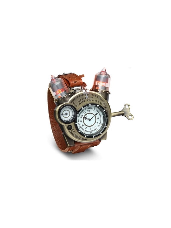 Steampunk Tesla Analog Watch With Metal Findings And Leather Strap
