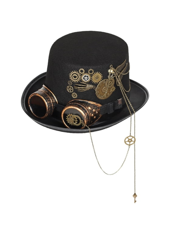 Steampunk Top Hat For Men With Goggles Gothic Halloween Gay Top Hat Jazz Hat