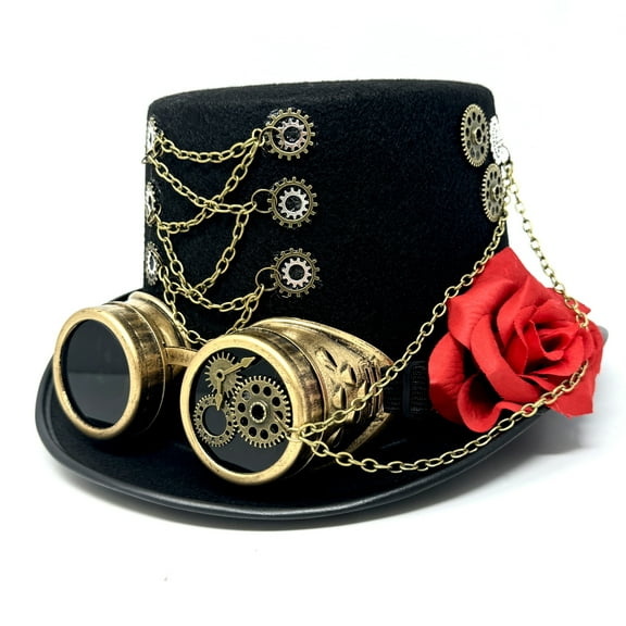 Steampunk Top Hat Mad Scientist Time Traveler Feather Halloween Costume Cosplay Party with Goggles