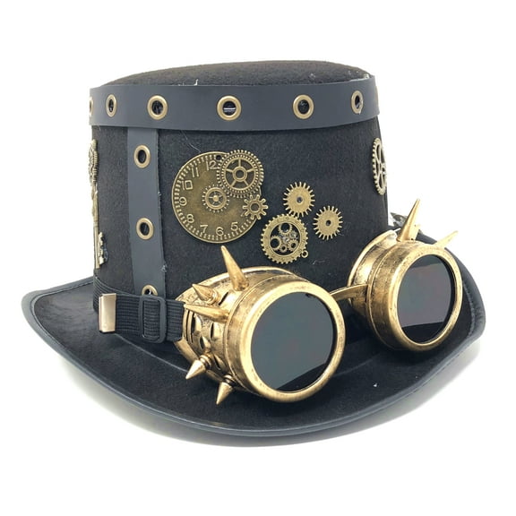 Steampunk Top Hat Mad Scientist Time Traveler Feather Halloween Costume Cosplay Party with Goggles