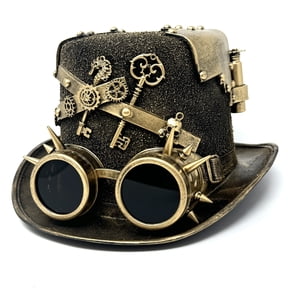 Steampunk Top Hat Mad Scientist Time Traveler Feather Halloween Costume Cosplay Party with Goggles