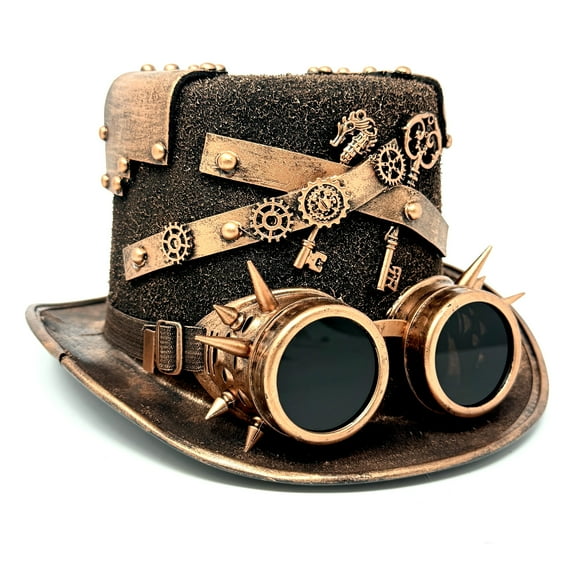 Steampunk Top Hat Mad Scientist Time Traveler Feather Halloween Costume Cosplay Party with Goggles