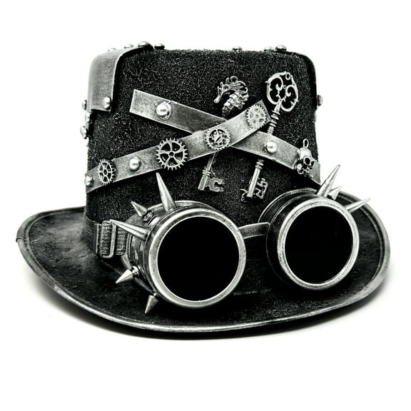 Steampunk Top Hat Mad Scientist Time Traveler Feather Halloween Costume Cosplay Party with Goggles