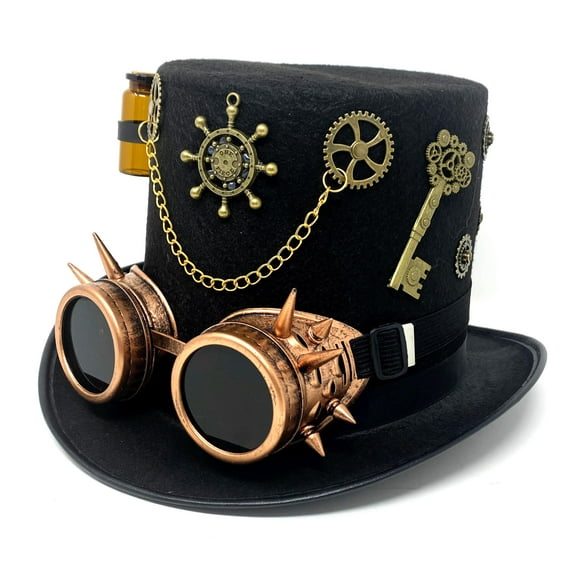 Steampunk Top Hat Mad Scientist Time Traveler Feather Halloween Costume Cosplay Party with Goggles