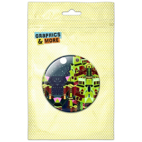 Steampunk Town Green Science Fiction Fantasy Pinback Button Pin Badge