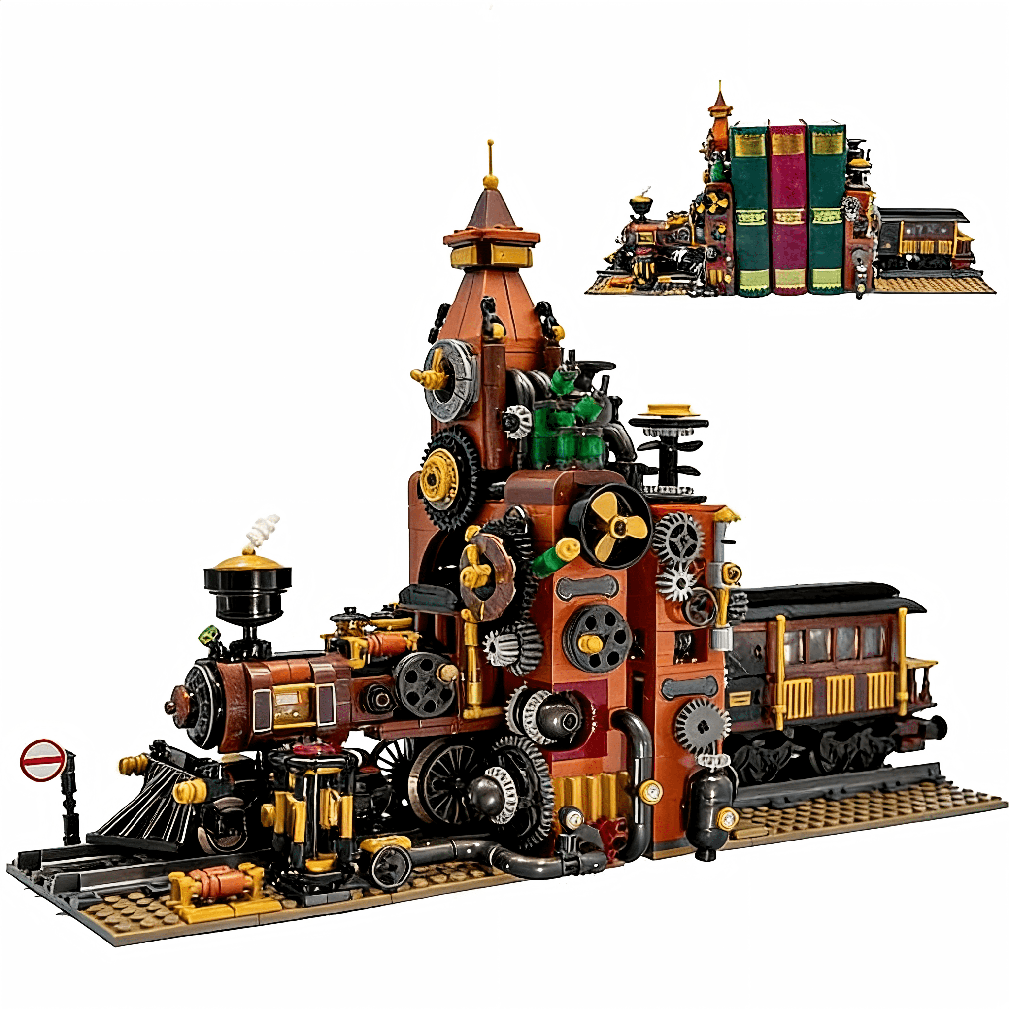 Steampunk Train Building Block Set, Creative Train Bookend Building Set ...