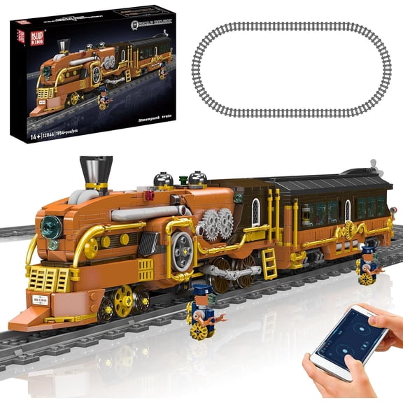 Steampunk Train Building Set, Remote/App Control Locomotive Model Kit with Tracks, Engineering Building Kit for Adults(1954 PCS)