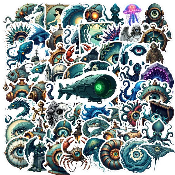 Steampunk Underwater Fantasy Stickers, Waterproof Steampunk Sticker for Water Bottle Laptop Phone Cases Planner Skateboard Luggage Helmet Party Favor Decor, Ideal for Adults Teens Teacher Rewards
