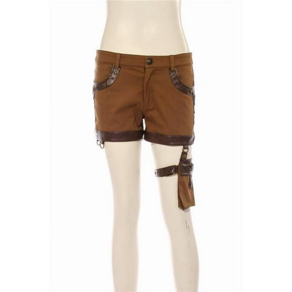 Steampunk Utility Shorts with Leg Strap & Bag, Brown - Extra Large