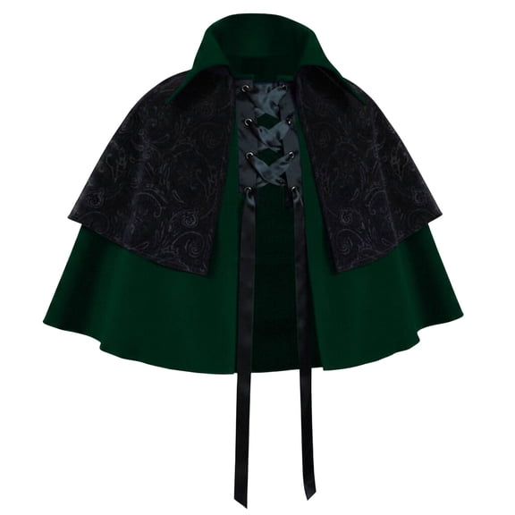 Steampunk Victorian Cape for Men Medieval Theater Western Renaissance Cloak Lace-Up Color Block Capelet