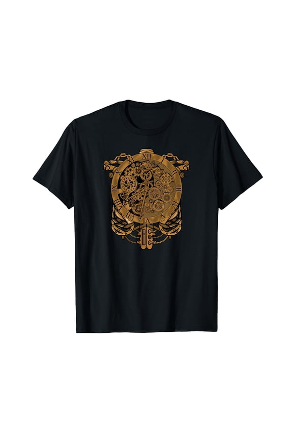 Steampunk Victorian - Steam Powered Engine Clock Cotton T-Shirt