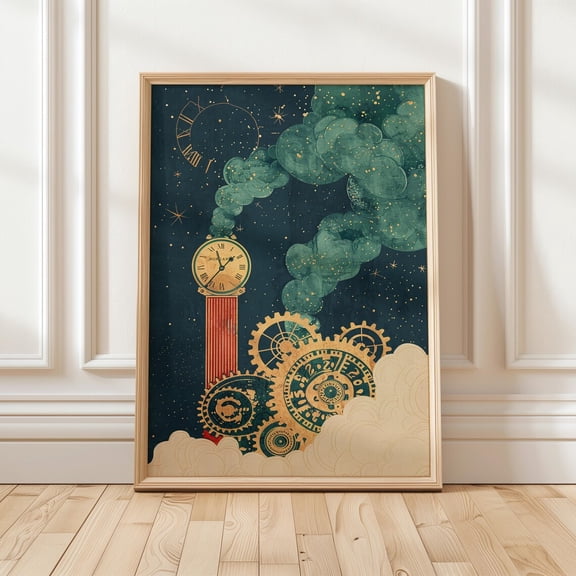 Steampunk Vintage Clock Gear Mechanism Industrial Time Machine Retro Futuristic Poster Unframed Paper Print