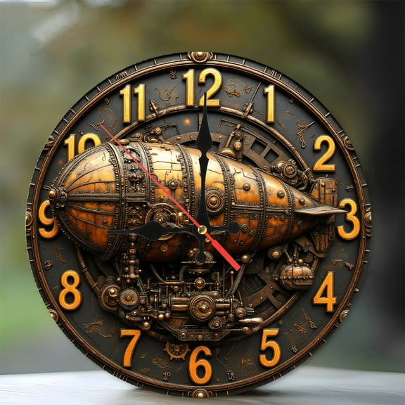 Steampunk Vintage Decorative Clock with Unique Design 10-Inch Silent Wooden Wall Clock, Battery Operated (AA Batteries Not Included), Artistic Home Decor