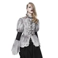 thumbnail image 1 of Steampunk Vintage High Neck Ruffle Shirt with Black Arm Cuffs, Gray - Small, 1 of 1