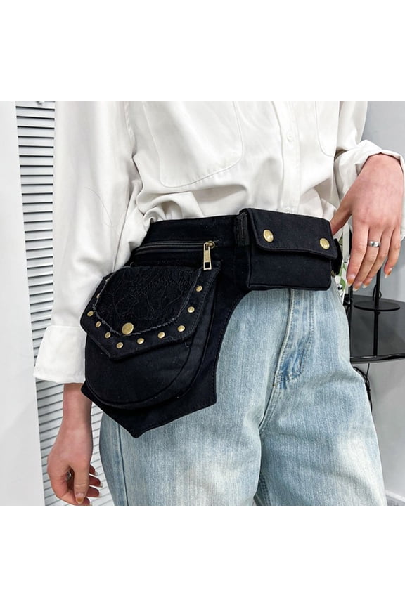 Steampunk Vintage Waist Bag For Women - Adjustable Crossbody Purse With Metal Studs And Rivets For Motorcycle Travel Festival And Gothic Fashion