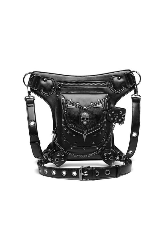 Steampunk Waist Bag Black Leather Motorcycle Shoulder Bag Satchels Thigh Bag Leg Hip Pouch Bag Purse