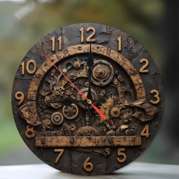 Steampunk Wall Clock Gear Clock Vintage Clock Rustic Clock Wooden Clock 10-Inch Silent Wooden Wall Clock, Battery Operated (AA Batteries Not Included), Artistic Home Decor