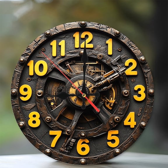 Steampunk Wall Clock Gear Design 10-Inch Silent Wooden Wall Clock, Battery Operated (AA Batteries Not Included), Artistic Home Decor