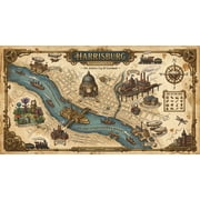 Steampunk Whimsical Harrisburg Pennsylvania Map Poster - Aetheric Cog & Gearlands | Ideal Gift  Rolled Canvas