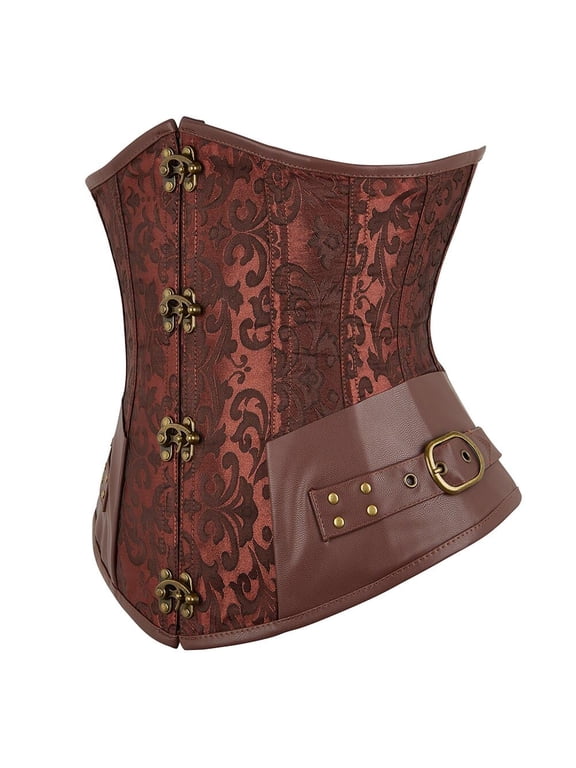 Steampunk Women Tight Lacing Underbust Corset Top Brown L