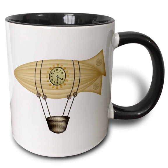 3drose, Steampunk Zepellin Airship Graphic, 11oz Two-tone Black Mug
