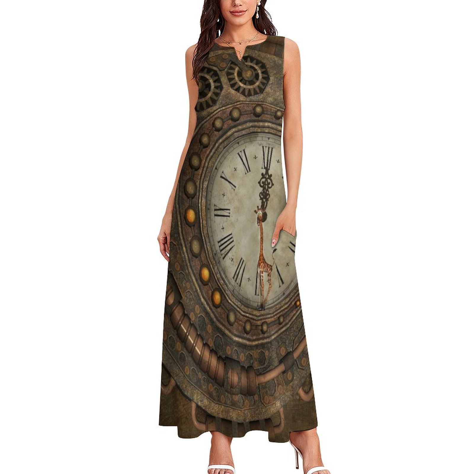 Clockwork Dress Steampunk awesome clock Long Dress women's summer dresses Woman ...