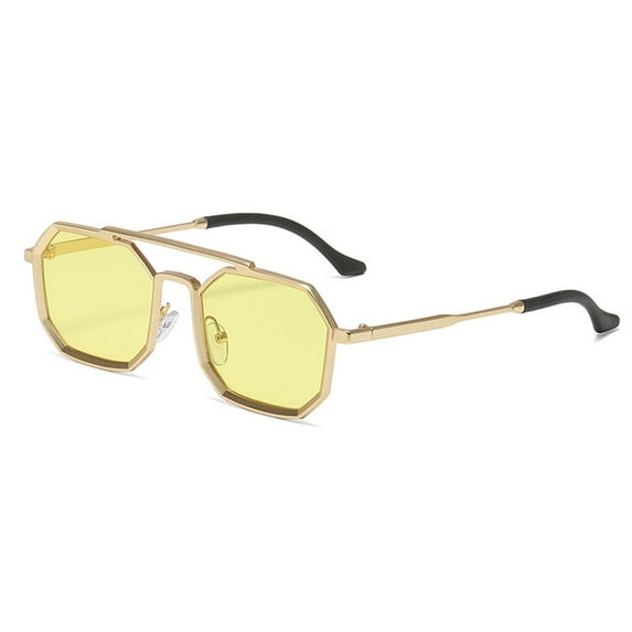 Steampunk double beam sunglasses polygonal large frame trendy sunglasses, made of PC - yellow