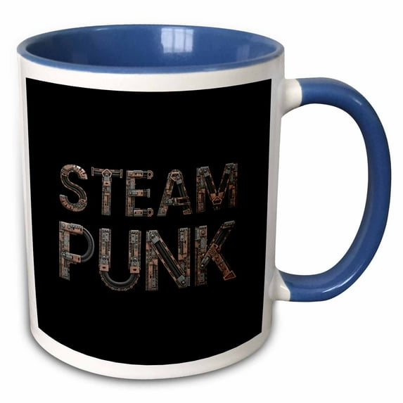 Steampunk funny mechanical text against the black background 15oz Two-Tone Blue Mug mug-340941-11