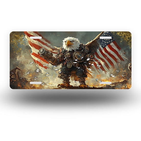 Steampunk inspired Patriotic Eagle Front License Plate, Funny Standard Plates Personalized Novelty Decorative For Men/Women/Boys/Girls Car 6×12 Inch