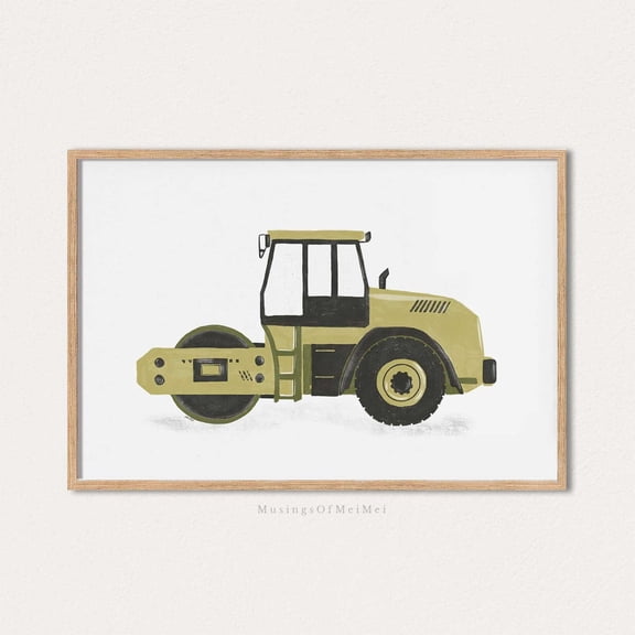 Steamroller Art Postertruck Wall Construction Nursery Poster Transportation Room Childrens Playroom Decor Poster, Unframed Poster Size 24x36