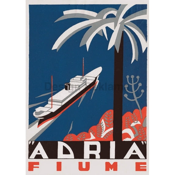 Steamship Adria to Fiume, 1936. Framed Vintage Travel Poster