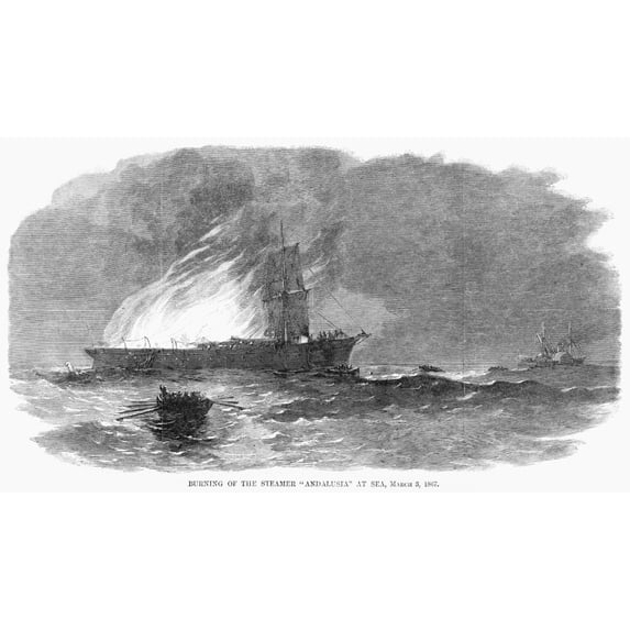 Steamship Fire 1867. Nthe Burning Of The American Steamship 'Andalusia' At Sea On 3 March 1867. Contemporary American