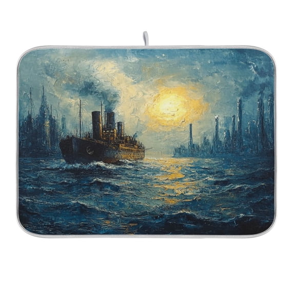 Steamship Sailing on Sea Drying Mat for Kitchen Counter 18x24 In Absorbent Microfiber Reversible Mats Dish Drainer Protector Rack Pad for Coffee Bar Table