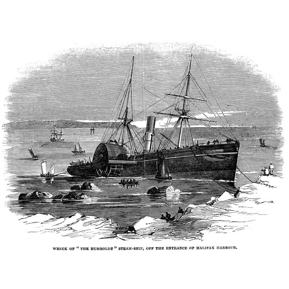 Steamship Wreck 1853. Nwreck Of The 'Humboldt' Steamship Off The Entrance Of Halifax Harbor Canada. Wood Engraving