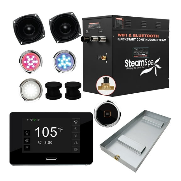 Black Series 10.5kW Steam Bath Generator with Continuous Steam Plus Quick Start Tech and Auto Drain in Matte Black