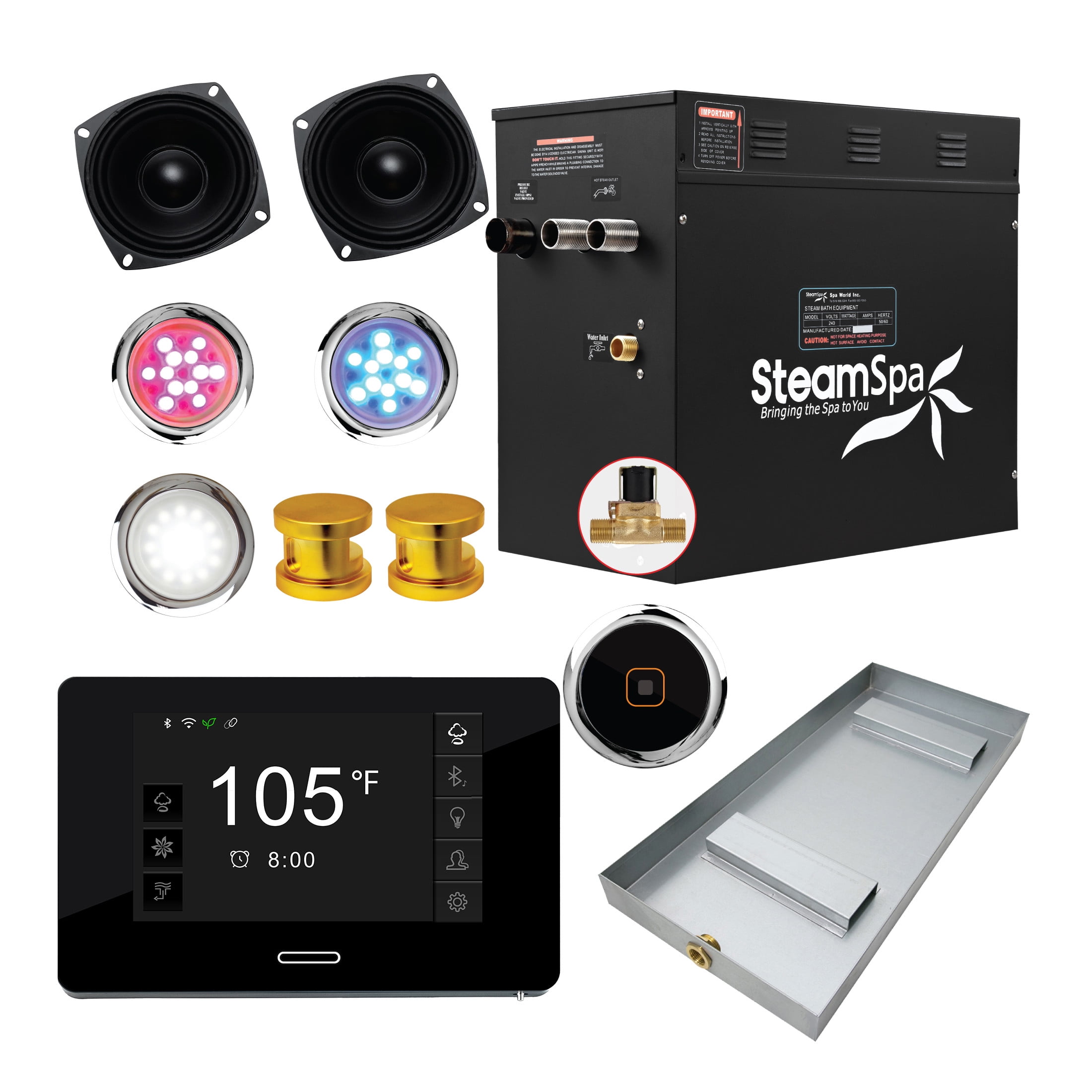 Black Series 12kW Steam Bath Generator with Wireless Control Bluetooth ...