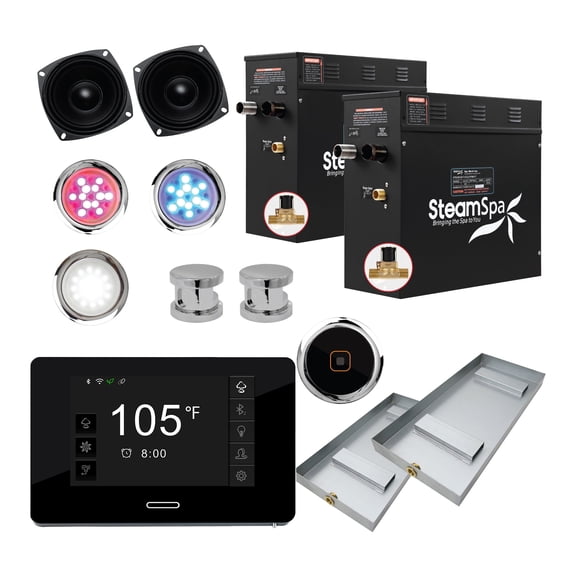 Black Series 15kW Steam Bath Generator with Continuous Steam Plus Quick Start and Aroma Scent Pump in Polished Chrome