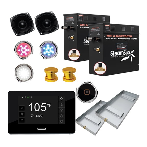 Black Series 18kW Steam Bath Generator with Continuous Steam Plus Quick Start Technology and Built-in Auto Drain in Gold
