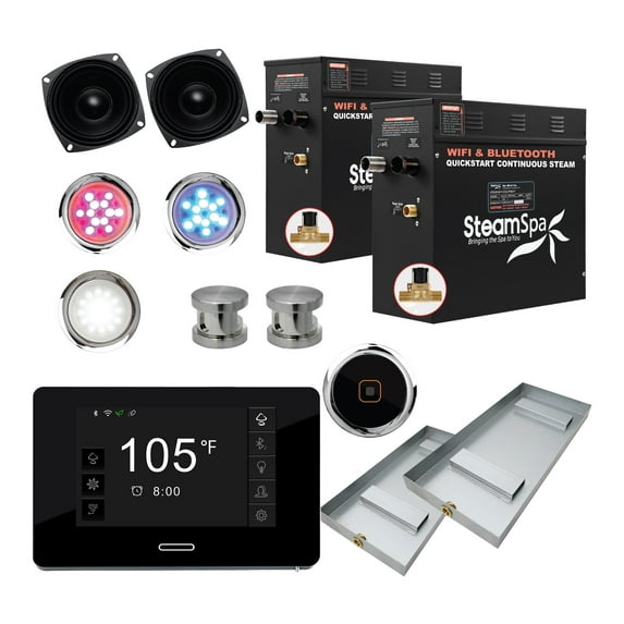 Black Series 18kW Steam Bath Generator with Continuous Steam Plus Quick Start Tech and Auto Drain in Brushed Nickel