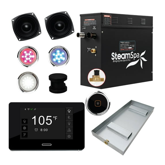 Black Series 4.5kW Steam Bath Generator with Continuous Steam Plus Quick Start Tech and Auto Drain in Matte Black