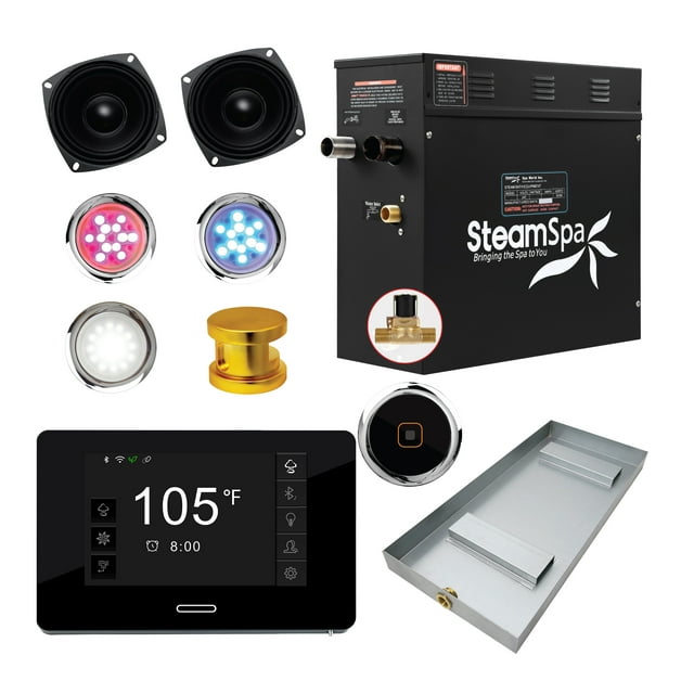 Black Series 6kW Steam Bath Generator with Wireless Control Bluetooth Plus Wifi Operation and Auto Drain in Gold