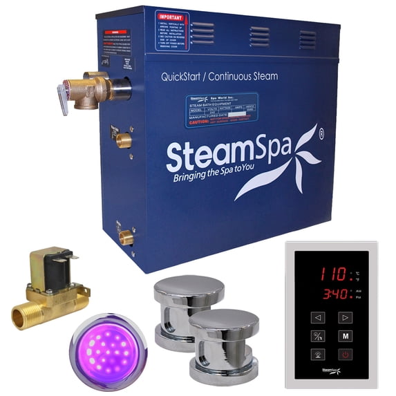 SteamSpa INT1050CH-A 10.5 kW Indulgence QuickStart Acu-Steam Bath Generator Pack with Built-in Auto Drain, Polished Chrome