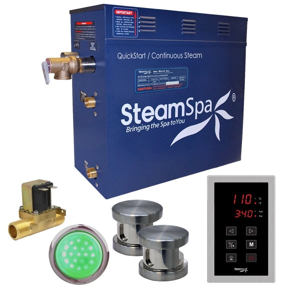 SteamSpa INT1050BN-A 10.5 kW Indulgence QuickStart Acu-Steam Bath Generator Pack with Built-in Auto Drain, Brushed Nickel