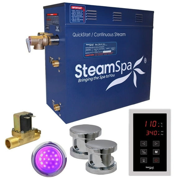 SteamSpa INT1200CH-A 12 kW Indulgence QuickStart Acu-Steam Bath Generator Pack with Built-in Auto Drain, Polished Chrome