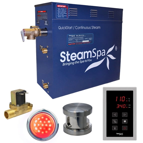 SteamSpa INT450BN-A 4.5 kW Indulgence QuickStart Acu-Steam Bath Generator Pack with Built-in Auto Drain, Brushed Nickel